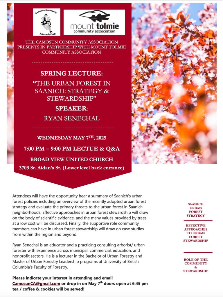 Spring Lecture: "The Urban Forest in Saanich: Strategy & Stewardship"